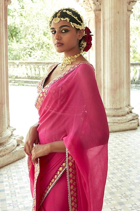 Buy Hot Pink Saree by Designer CHARU MAKKAR Online at Ogaan.com