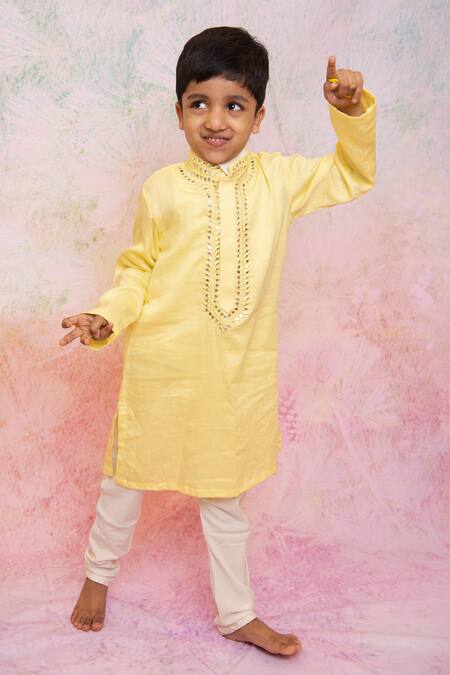 Lil Angels Yellow , Satin Mirrors Embroidered Kurta And Pant Set Online at Aza Fashions Lil Angels_Yellow , Satin Mirrors Embroidered Kurta And Pant Set _Online_at_Aza_Fashions