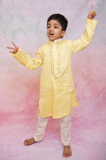 Buy Lil Angels Yellow , Satin Mirrors Embroidered Kurta And Pant Set Online at Aza Fashions Buy_Lil Angels_Yellow , Satin Mirrors Embroidered Kurta And Pant Set _Online_at_Aza_Fashions