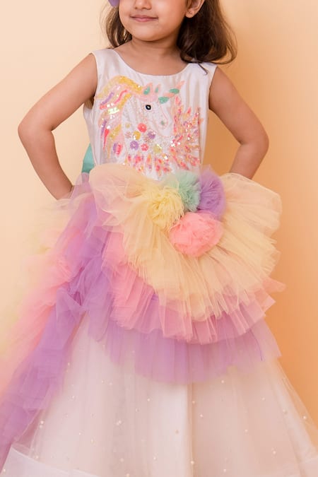 Lil Angels_White Net, Silk Sequins, Pearls Embroidered Ruffle Gown_at_Aza_Fashions