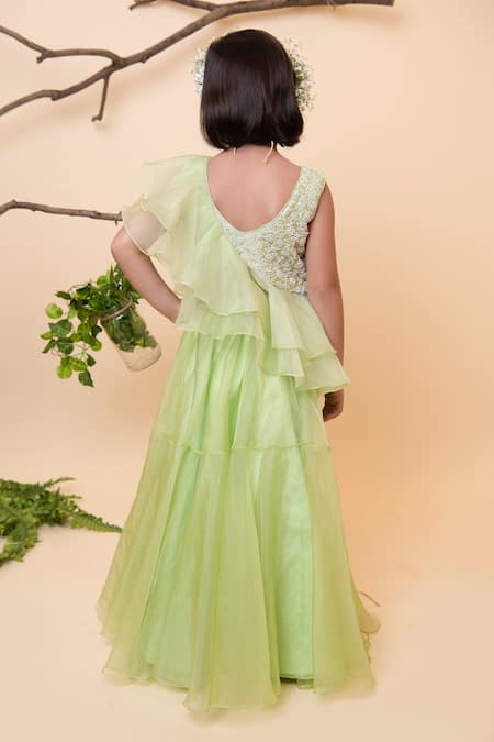 Shop Lil Angels Green Silk, Organza Embroidery, Sequins Lehenga Set at Aza Fashions Shop_Lil Angels_Green Silk, Organza Embroidery, Sequins Lehenga Set _at_Aza_Fashions