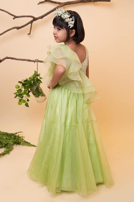 Buy Lil Angels Green Silk, Organza Embroidery, Sequins Lehenga Set Online at Aza Fashions Buy_Lil Angels_Green Silk, Organza Embroidery, Sequins Lehenga Set _Online_at_Aza_Fashions