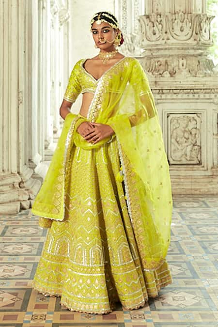 Gopi Vaid Green Dupatta Organza, Lehenga And Blouse Tussar Shahi Embroidered Bridal Set