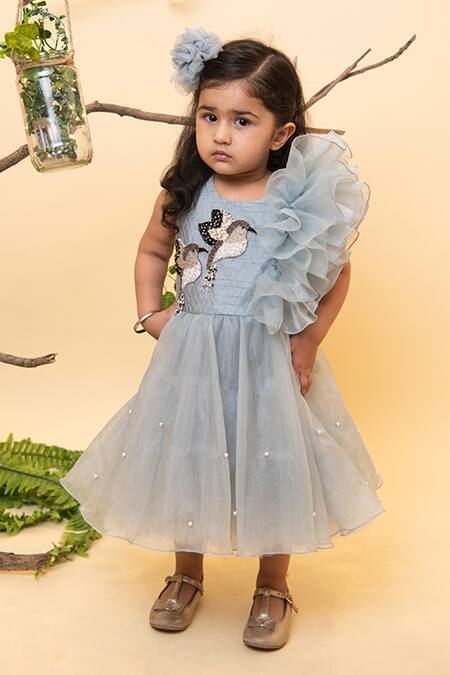 Lil Angels Grey Organza, Net Ruffles, Pearls Embroidered Dress Online at Aza Fashions Lil Angels_Grey Organza, Net Ruffles, Pearls Embroidered Dress _Online_at_Aza_Fashions