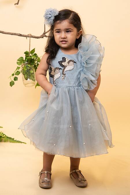 Buy Lil Angels Grey Organza, Net Ruffles, Pearls Embroidered Dress Online at Aza Fashions Buy_Lil Angels_Grey Organza, Net Ruffles, Pearls Embroidered Dress _Online_at_Aza_Fashions
