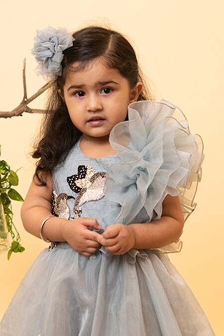 Lil Angels Grey Organza, Net Ruffles, Pearls Embroidered Dress at Aza Fashions Lil Angels_Grey Organza, Net Ruffles, Pearls Embroidered Dress _at_Aza_Fashions