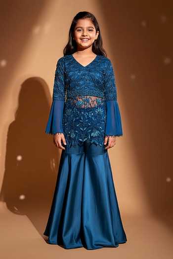 Rimple Agrawal Floral Embroidered Asymmetric Tunic With Gharara For Kids