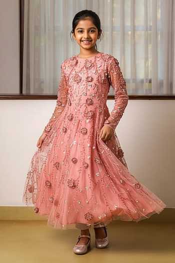 Rimple Agrawal 3D Floral Embroidered Midi Dress For Kids