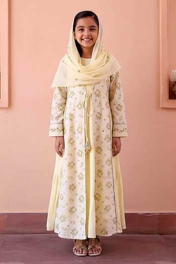 OurDve Amily Lemon Print Jacket With Dress For Kids