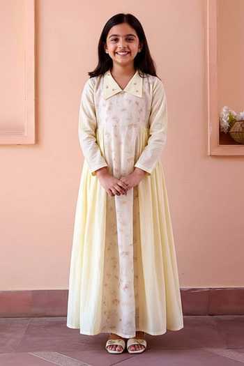 OurDve Floral Printed Gathered Dress For Kids