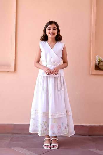 OurDve Jim Embroidered Top With Skirt For Kids