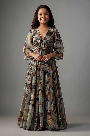 Vana Ethnics Botanic Fleur Print Lehenga With Blouse For Kids