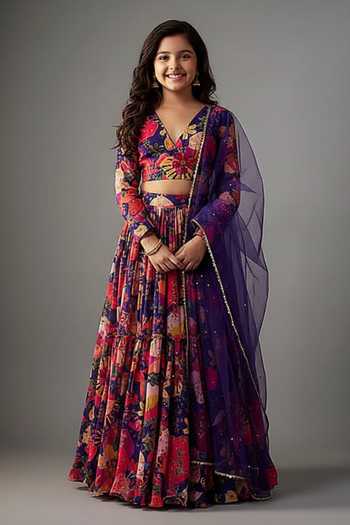 Vana Ethnics Bloom Carnival Print Lehenga Set For Kids