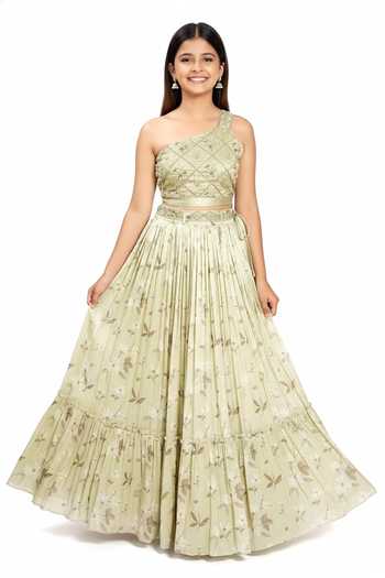 Vana Ethnics Embroidered Bustier & Lehenga Set For Kids