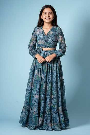 Vana Ethnics Paisley Print Tiered Lehenga & Blouse Set For Kids