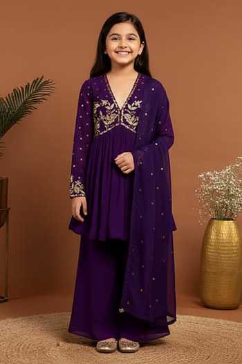 Rirasa Gulshan Embroidered Aliya Cut Kurta Sharara Set For Kids