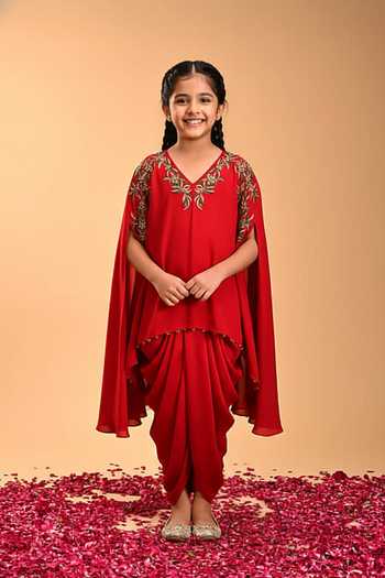 Rirasa Mushti Embroidered Tunic & Draped Dhoti Skirt Set For Kids
