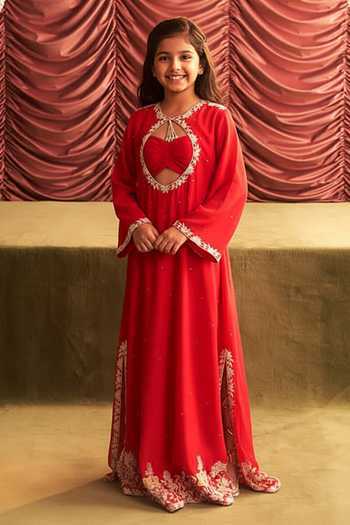 Seema Thukral Beero Mirror Neckline Embroidered Kurta With Bralette For Kids