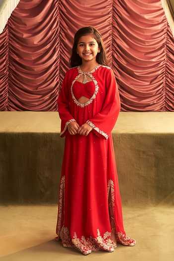 Seema Thukral Beero Mirror Neckline Embroidered Kurta With Bralette For Kids