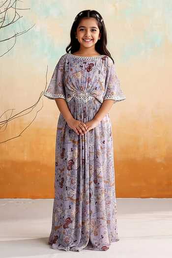 Seema Thukral Soma Floral Print Draped Slit Dress For Kids