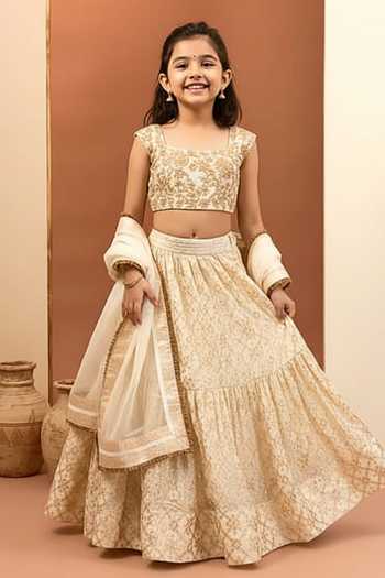 Neha Khullar Geometric Banarasi Lehenga Set For Kids