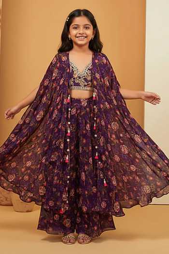 Neha Khullar Floral Bloom Print Cape Set For Kids