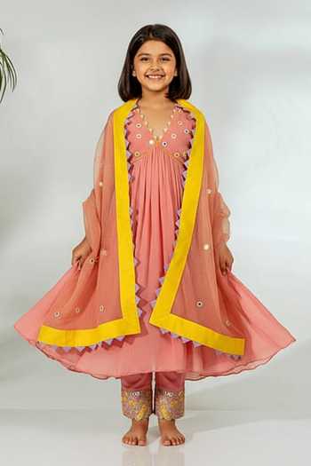 Neha Khullar Mirrorwork Yoke Anarkali Set For Kids