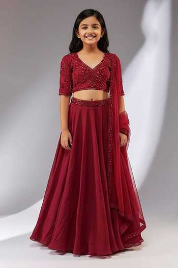 Neha Khullar Embroidered Satin Lehenga Set For Kids