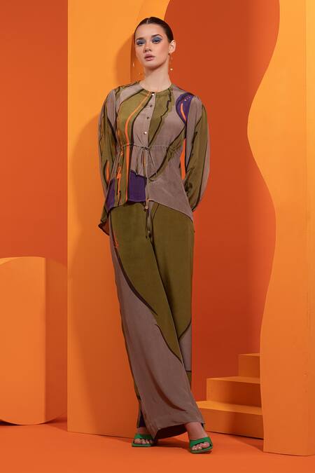 Buy_Nautanky_Purple Cotton, Crepe Tassels Round Neck Tie-up Shirt And Pant Set _Online_at_Aza_Fashions