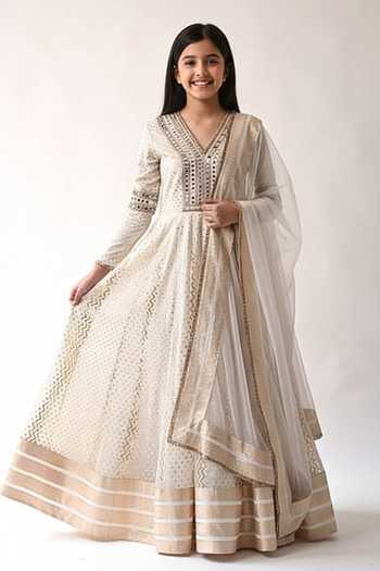 Neha Khullar Ivory Embroidered Anarkali Set For Kids