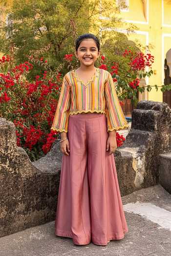 Sandhya Shah Multi Color Printed Crop Top & Sharara Set For Kids