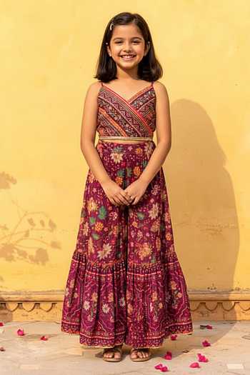 Sandhya Shah Floral Printed Cape Sharara Set For Kids