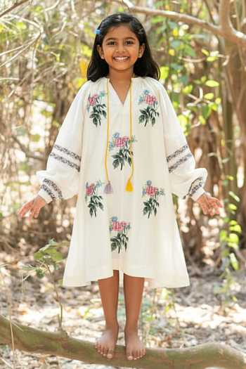 Label Earthen Floral Printed Chanderi Tunic For Kids