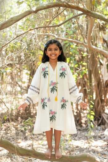 Label Earthen Floral Printed Chanderi Tunic For Kids