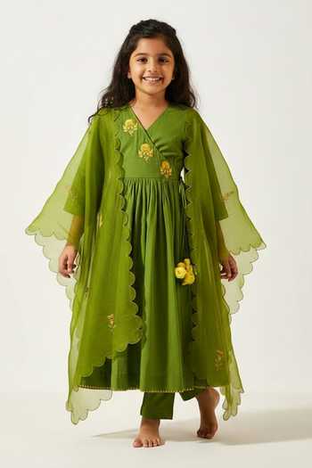 Label Earthen Floral Embroidered Anarkali Set For Kids