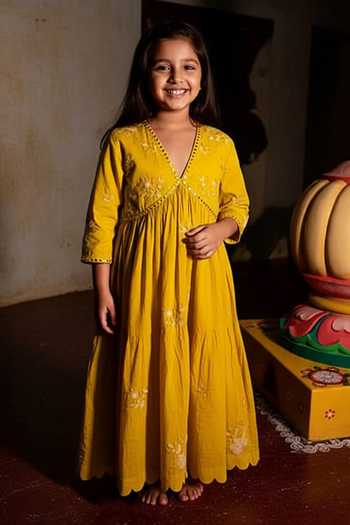 Label Earthen Embroidered Anarkali & Sharara Set For Kids