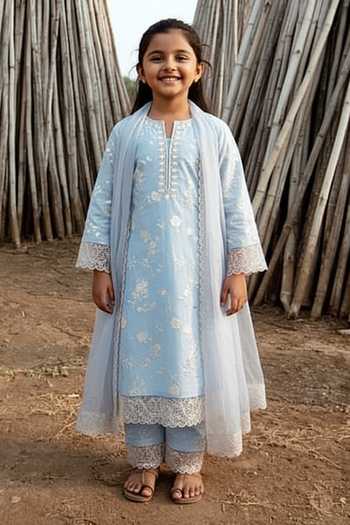 Label Earthen Printed Foil Work Kurta Set For Kids