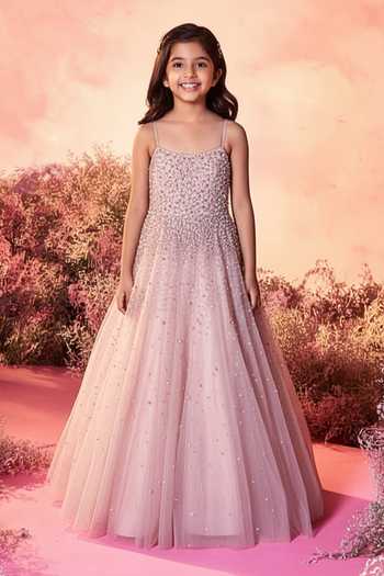 Parul Gandhi Beige Pearl Dust Embellished Gown For Kids