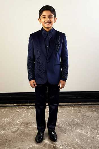 Soniya G Navy Blue Embroidered Tuxedo Set For Kids