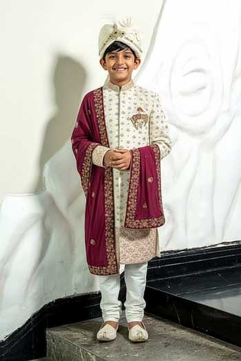 Soniya G Floral Zardozi Sherwani Set For Kids