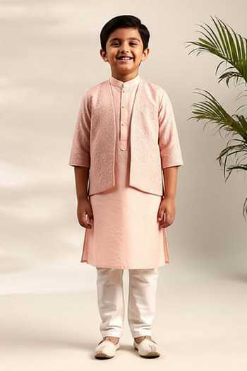 Mayank Modi - Men Floral Sequin Embroidered Kurta Set For Kids