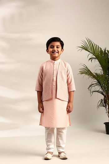 Mayank Modi - Men Floral Sequin Embroidered Kurta Set For Kids