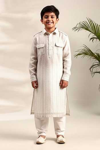 Mayank Modi - Men Ivory Sequin Embellished Pathani Set For Kids