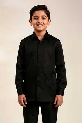Mayank Modi - Men Bead Embroidered Black Shirt For Kids
