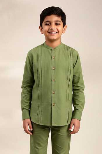 Mayank Modi - Men Malai Cotton Pin-Tuck Shirt For Kids