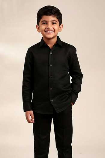 Mayank Modi - Men Floral Embellished Black Shirt For Kids
