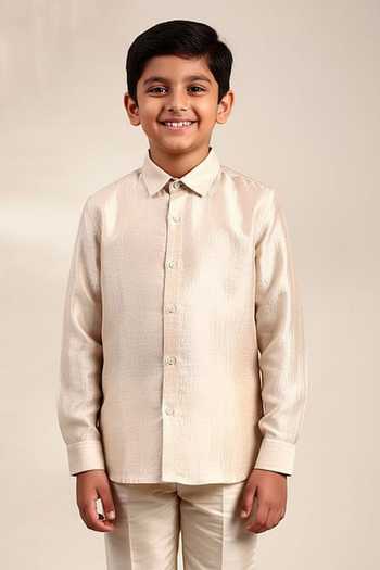 Mayank Modi - Men Cream Solid Bemberg Silk Shirt For Kids
