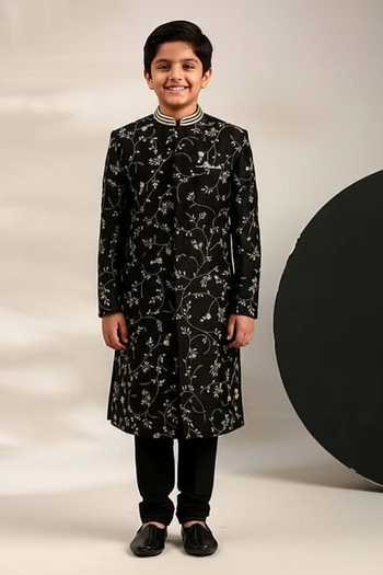 Mayank Modi - Men Floral Embroidered Sherwani & Churidar Set For Kids