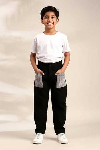Mayank Modi - Men Black Embroidered Patch Pocket Trouser For Kids