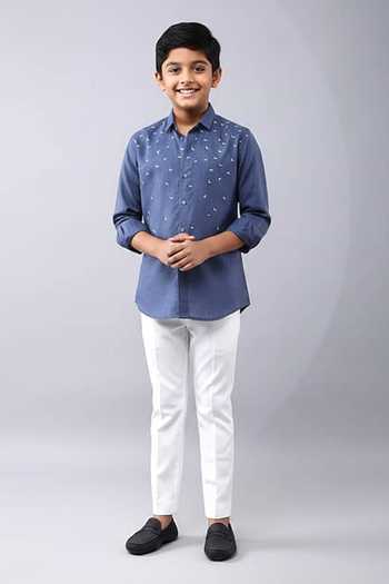 Manish Nagdeo Blue Placement Animal Print Shirt For Kids